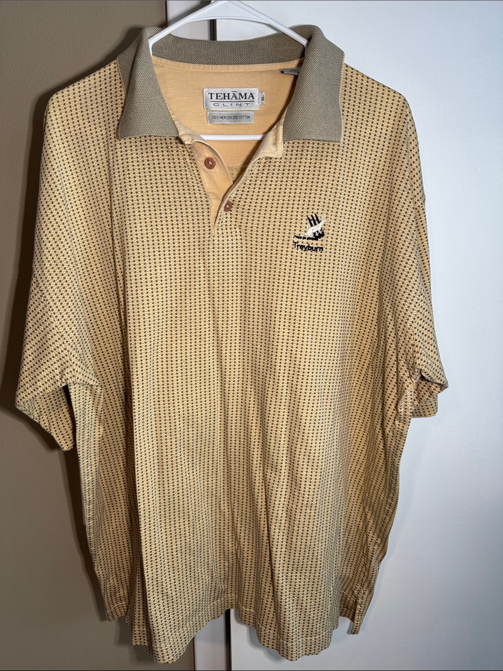 Vintage TEHAMA Clint Polo Shirt XL Treyburn Golf Club NC 100% Mercerized Cotton